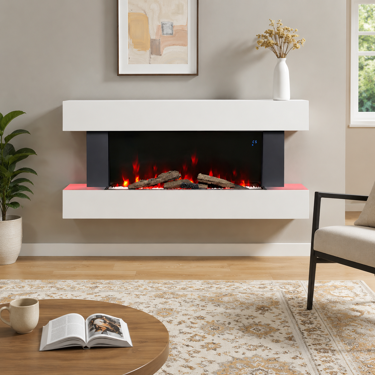 Wall Mounted/Freestanding Electric Fireplace with Mantel