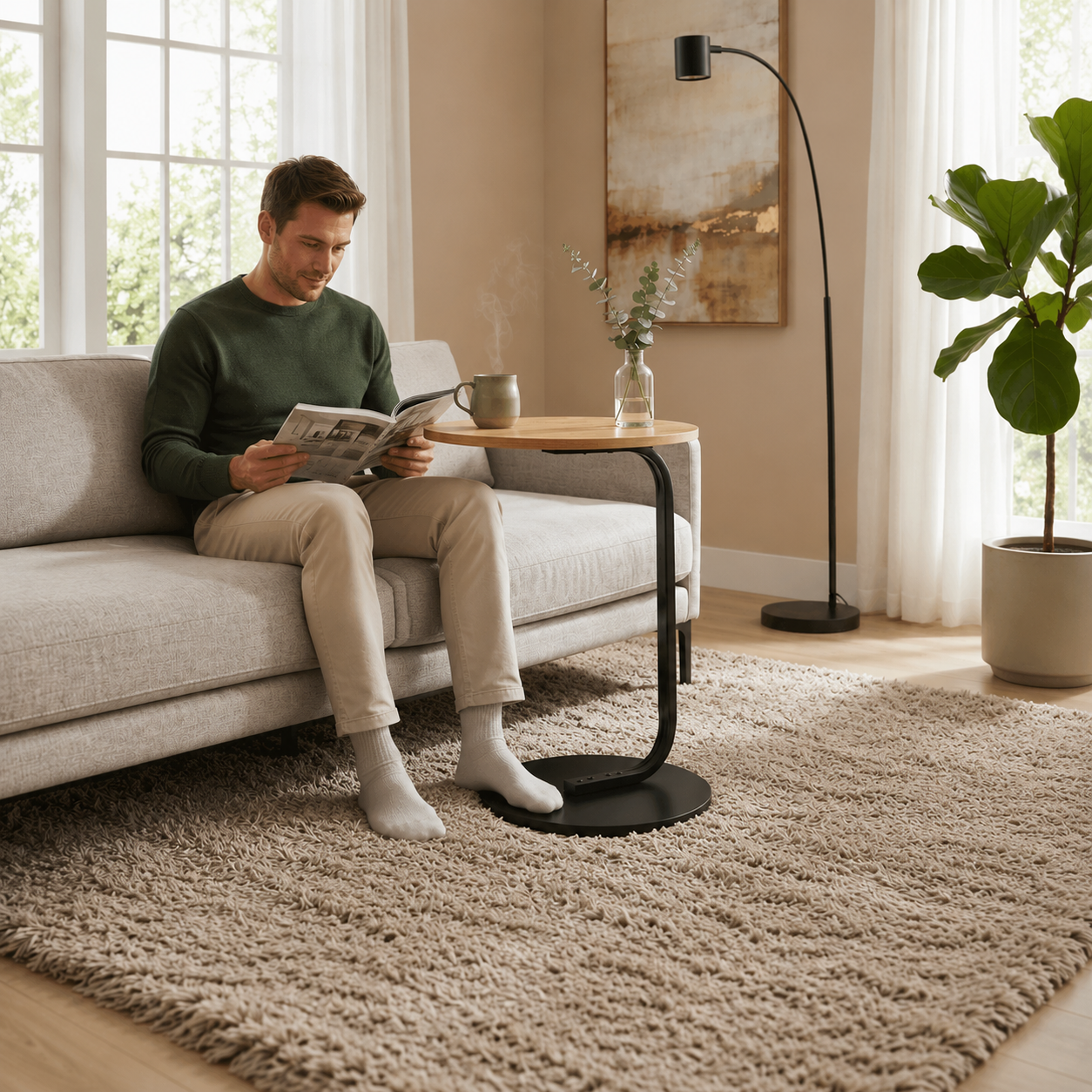 Modern Minimalist C-Shaped Side Table