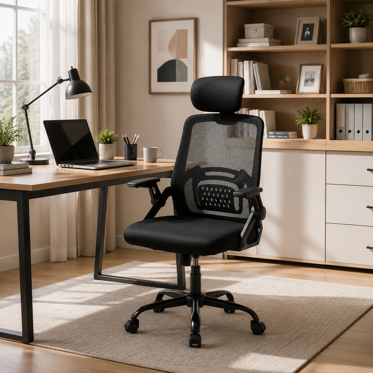 Ergonomic Mesh Office Chair with Adjustable Headrest & 15° Tilt Recline