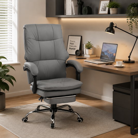 Height-Adjustable Ergonomic Reclining Office Chair with Footrest