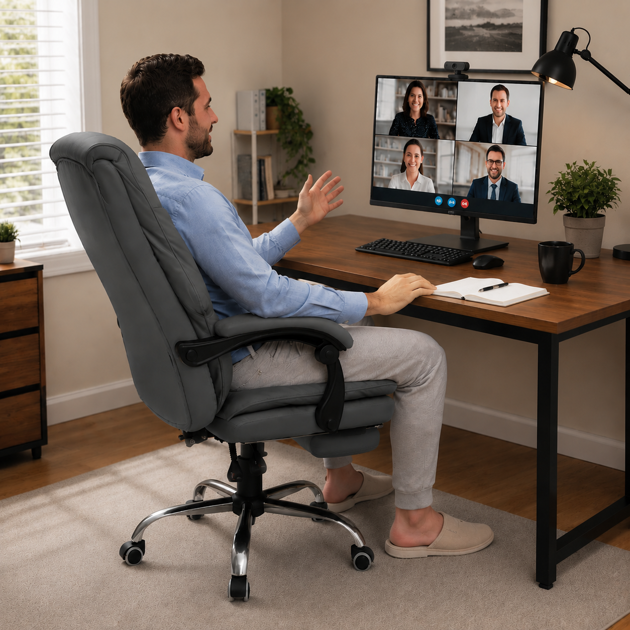Height-Adjustable Ergonomic Reclining Office Chair with Footrest