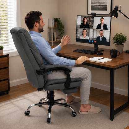 Height-Adjustable Ergonomic Reclining Office Chair with Footrest