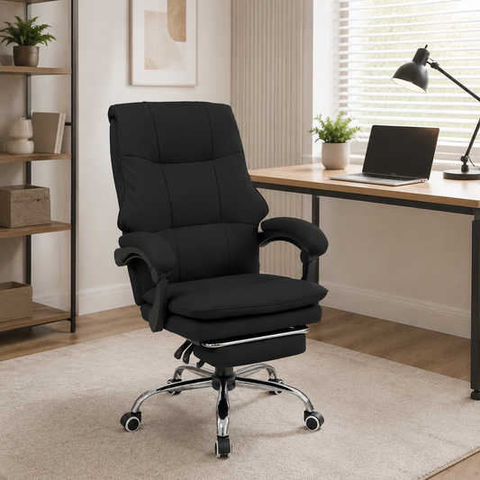 Height-Adjustable Ergonomic Reclining Office Chair with Footrest