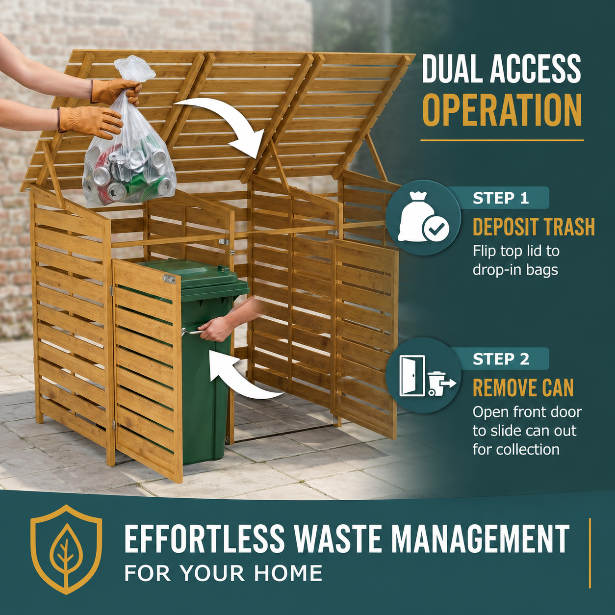 Outdoor Spruce Wood Trash Can Storage Shed