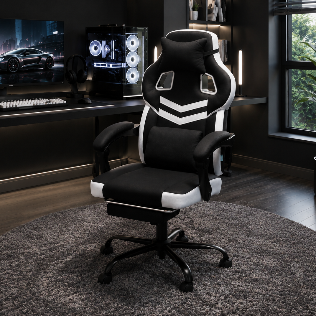 Height-Adjustable Ergonomic Reclining Gaming Chair with Massage Lumbar Support & Footrest