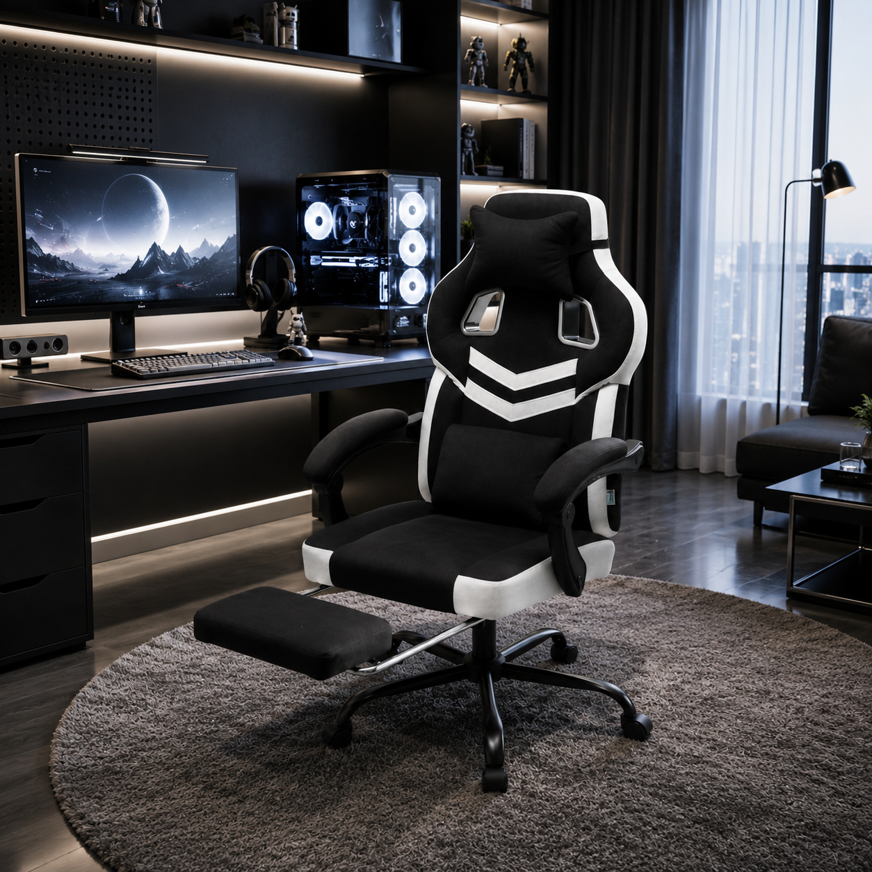 Height-Adjustable Ergonomic Reclining Gaming Chair with Massage Lumbar Support & Footrest