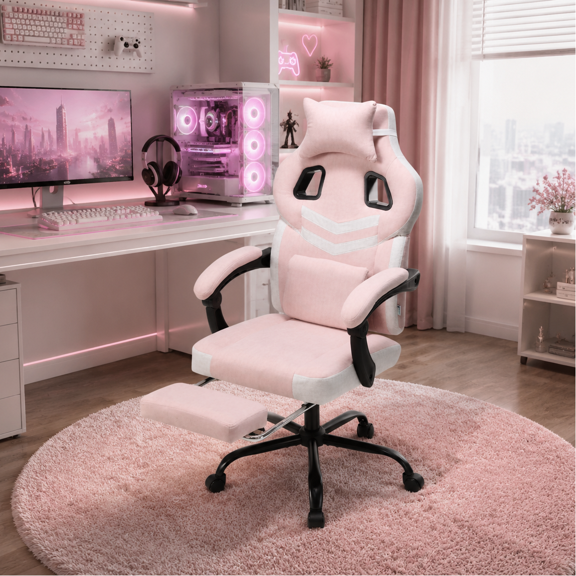 Height-Adjustable Ergonomic Reclining Gaming Chair with Massage Lumbar Support & Footrest