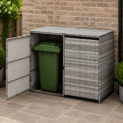 Double Wheelie Bin Storage Shed with Rattan Effect Panels