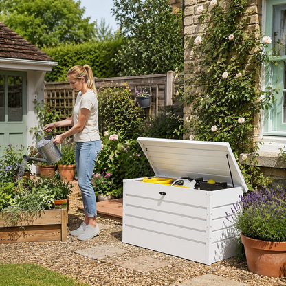 350L Metal Lockable Garden Storage Box Patio Waterproof Box