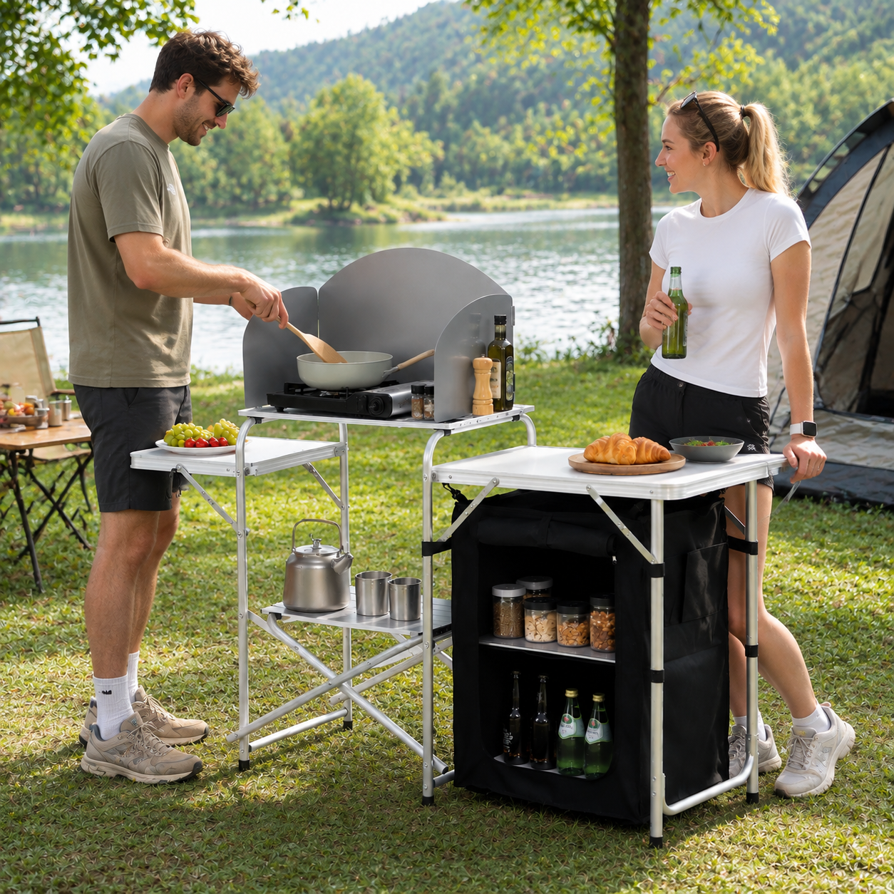 Portable Outdoor Camping Kitchen Table with Folding Design