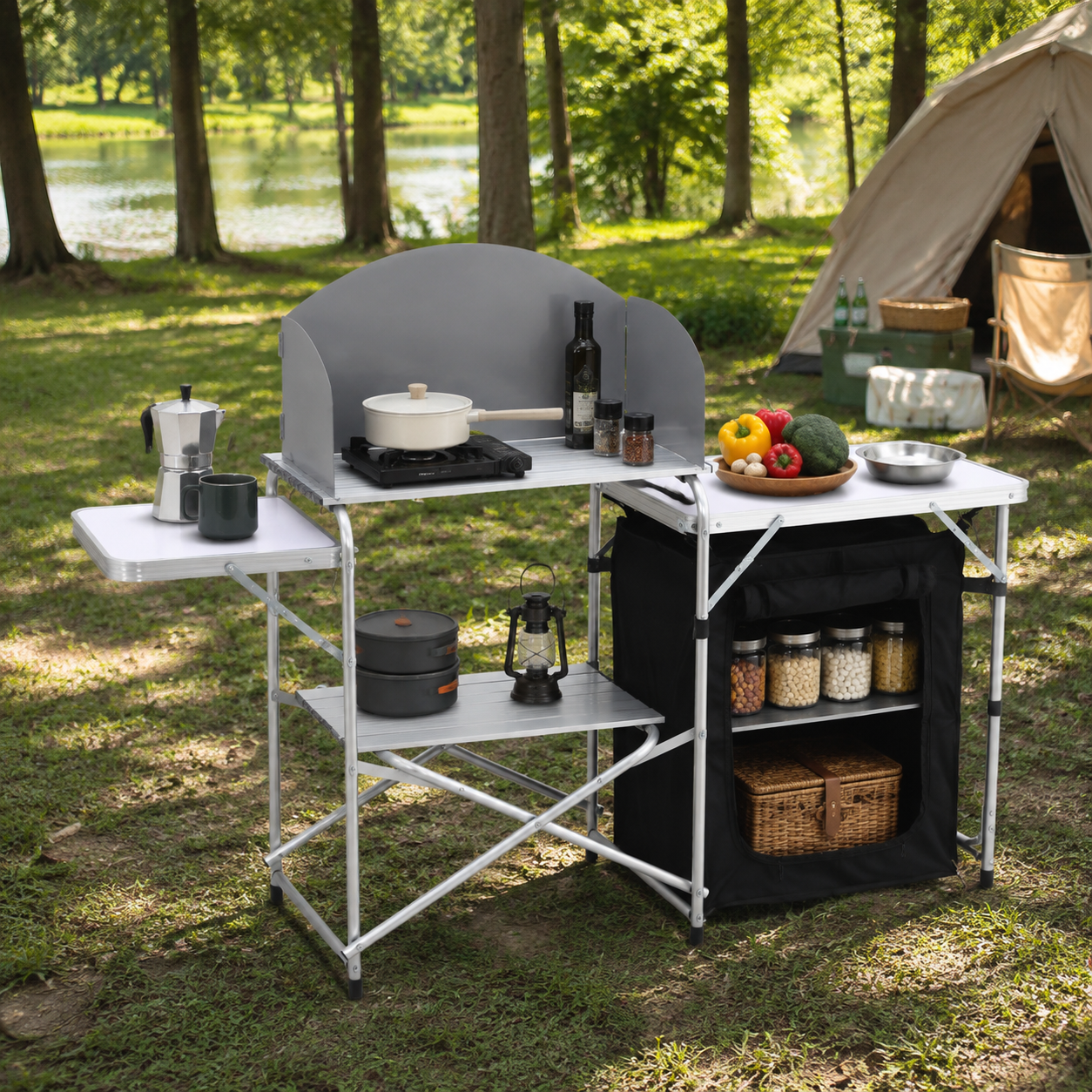 Portable Outdoor Camping Kitchen Table with Folding Design