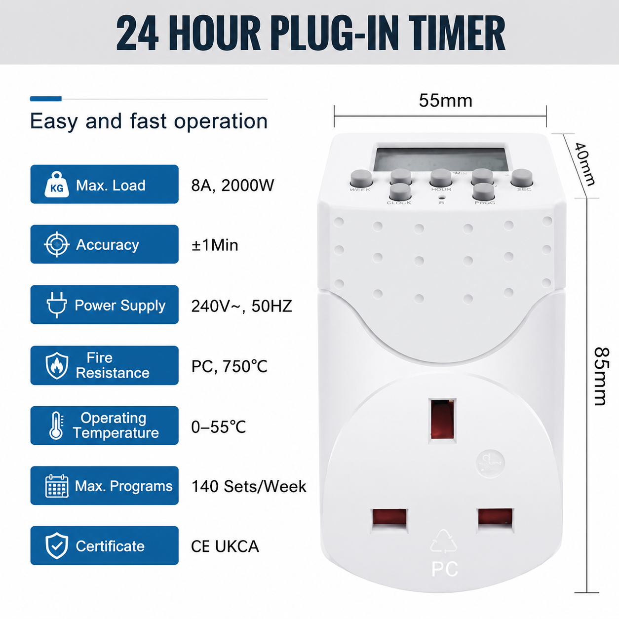 2000W Programmable Digital Timer Plug Socket