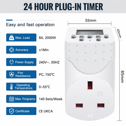 2000W Programmable Digital Timer Plug Socket