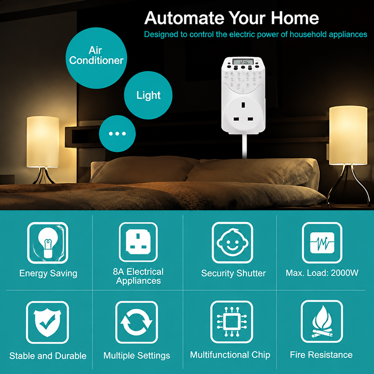 2000W Programmable Digital Timer Plug Socket