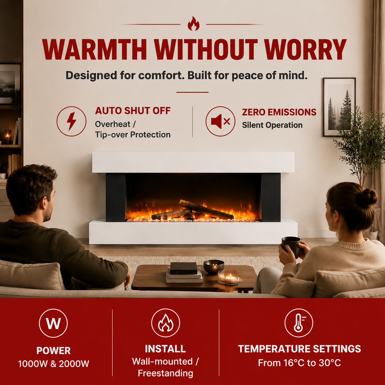 52 Inch Contemporary Wall Mounted/Freestanding Fireplace Mantel