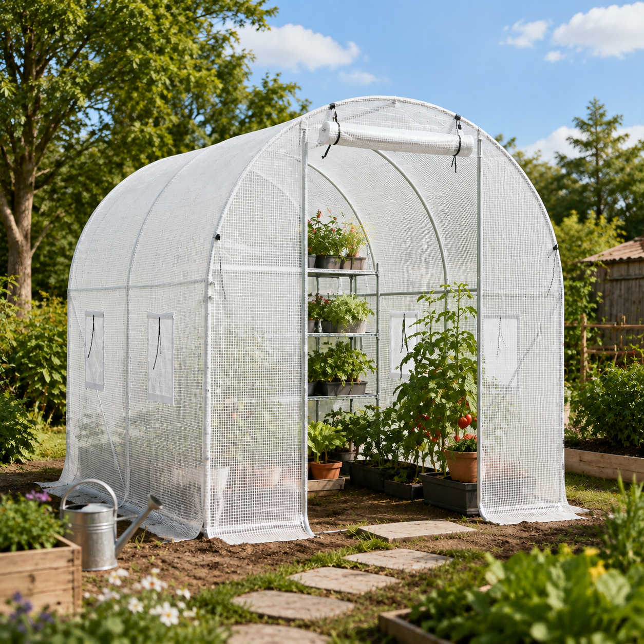 White Outdoor Walk-in Tunnel Greenhouse with Steel Frame