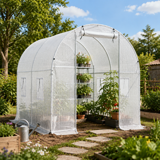 White Outdoor Walk-in Tunnel Greenhouse with Steel Frame