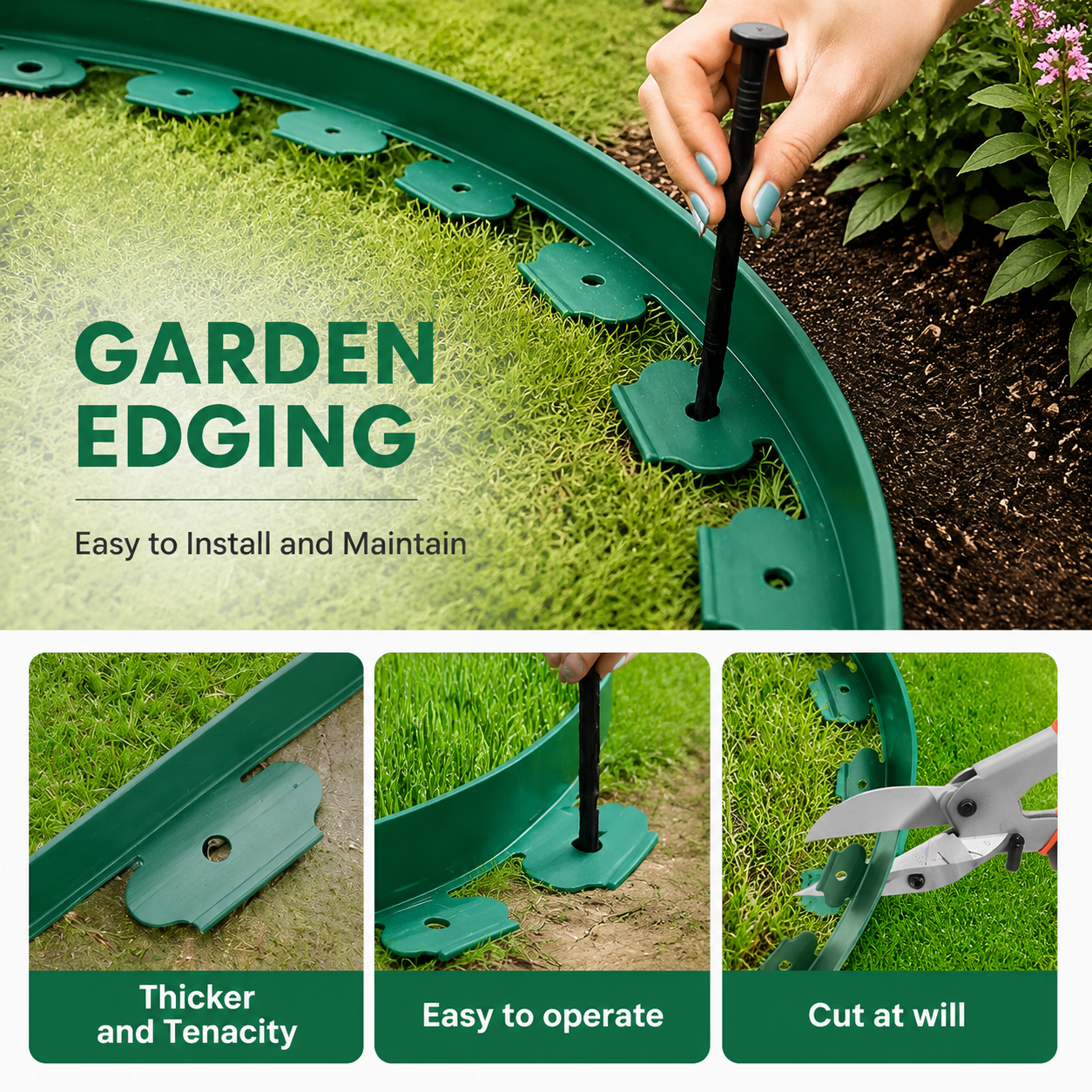 No-Dig L-Shaped Garden Edging with 30 Ground Pegs
