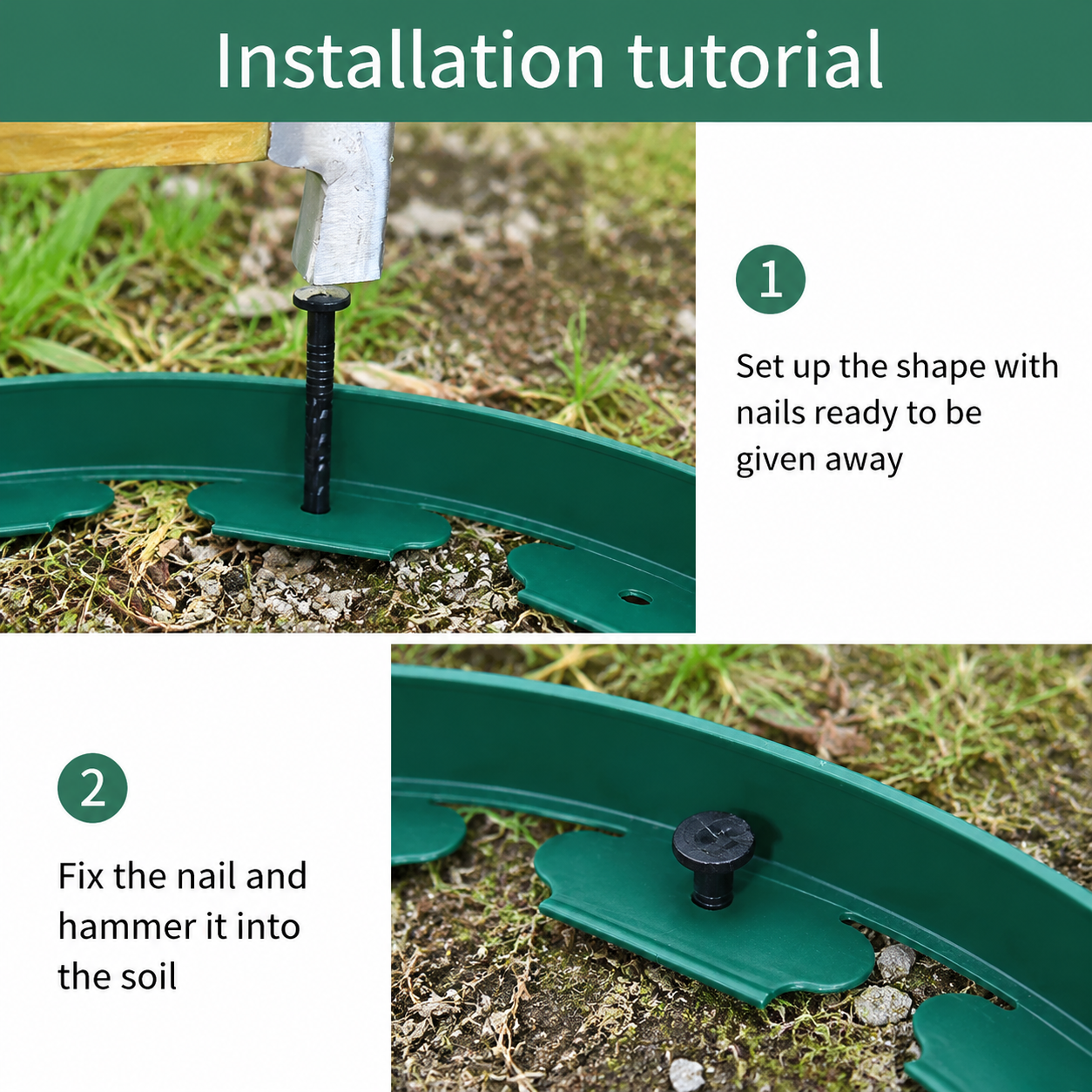 No-Dig L-Shaped Garden Edging with 30 Ground Pegs