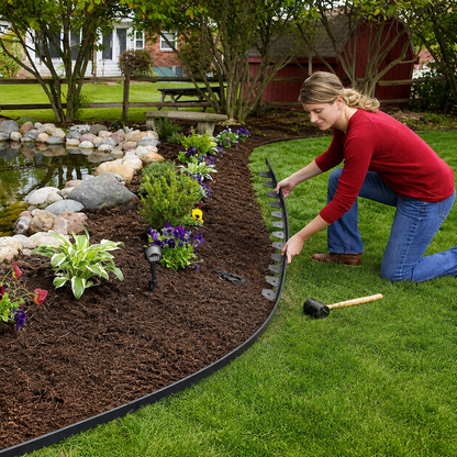 No-Dig L-Shaped Garden Edging with 30 Ground Pegs