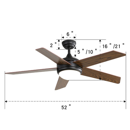 Rustic Wooden 5-Blade LED Ceiling Fan with Remote for Living Room