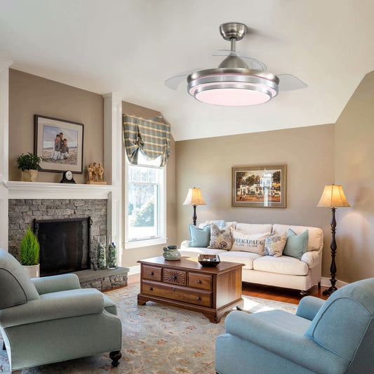 Contemporary 3-Blade Tiered LED Ceiling Fan Light with Retracted Blades