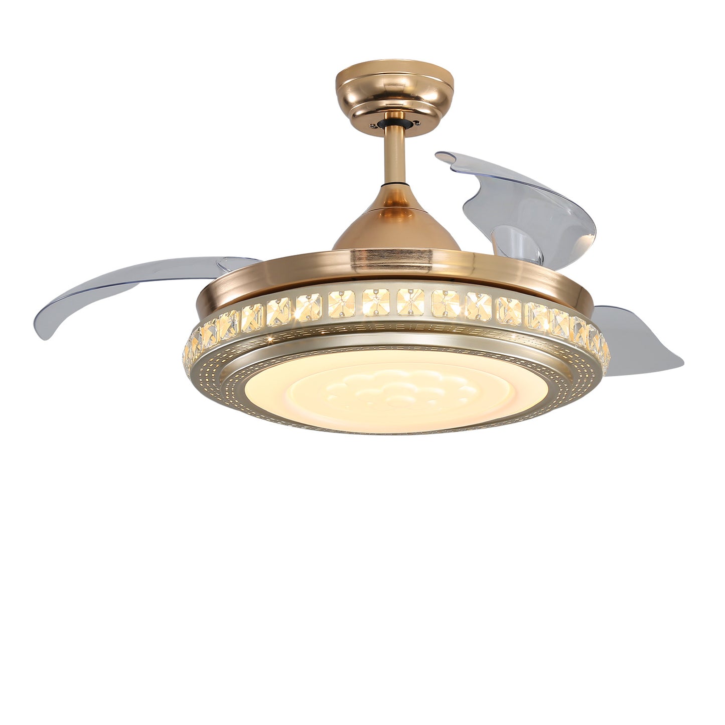 Fancy 42 Inch Crystal Ceiling Fan Light with Retracted Blades