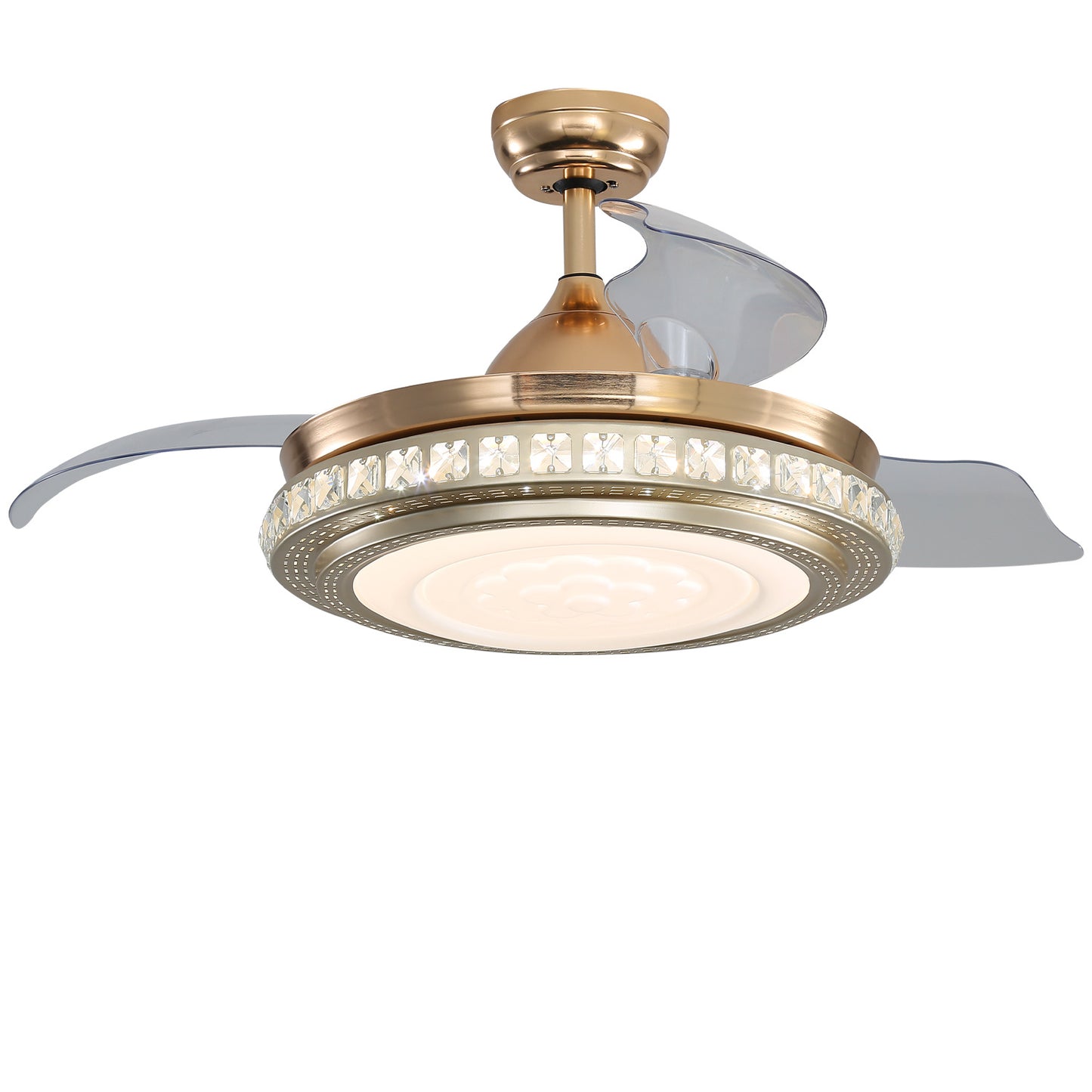 Fancy 42 Inch Crystal Ceiling Fan Light with Retracted Blades