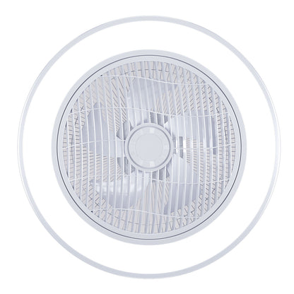 Acrylic ceiling fan features integrated LED lighting
