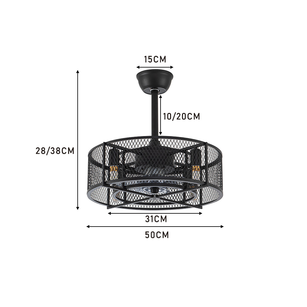 Metal Industrial Ceiling Fan with Lights Black for Living Room