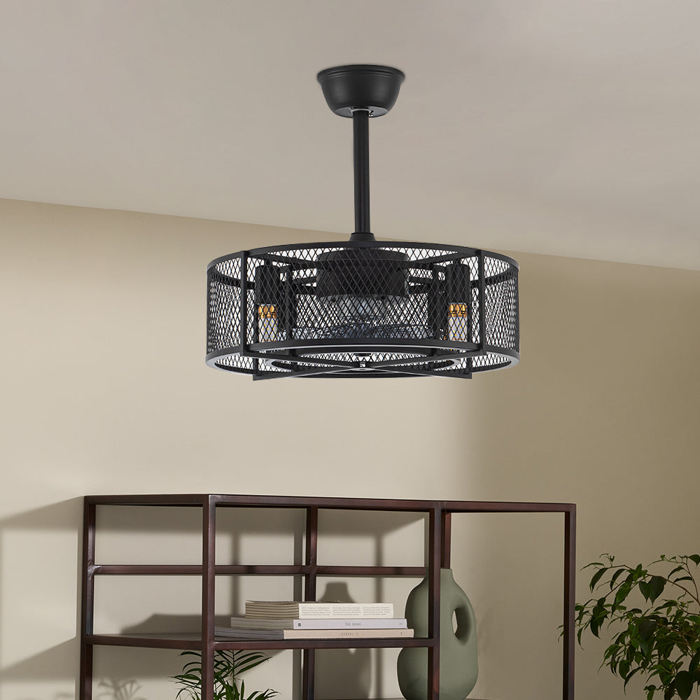 Metal Industrial Ceiling Fan with Lights Black for Living Room