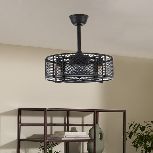 Metal Industrial Ceiling Fan with Lights Black for Living Room