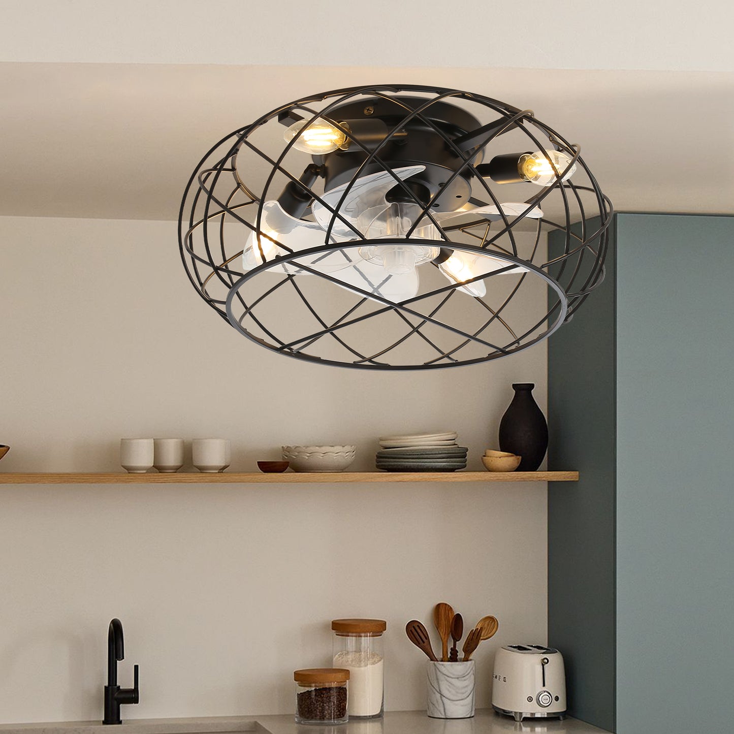 Black Cage Ceiling Fan Light