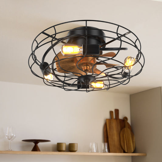 Industrial 20“ Black Cage Ceiling Fan Light