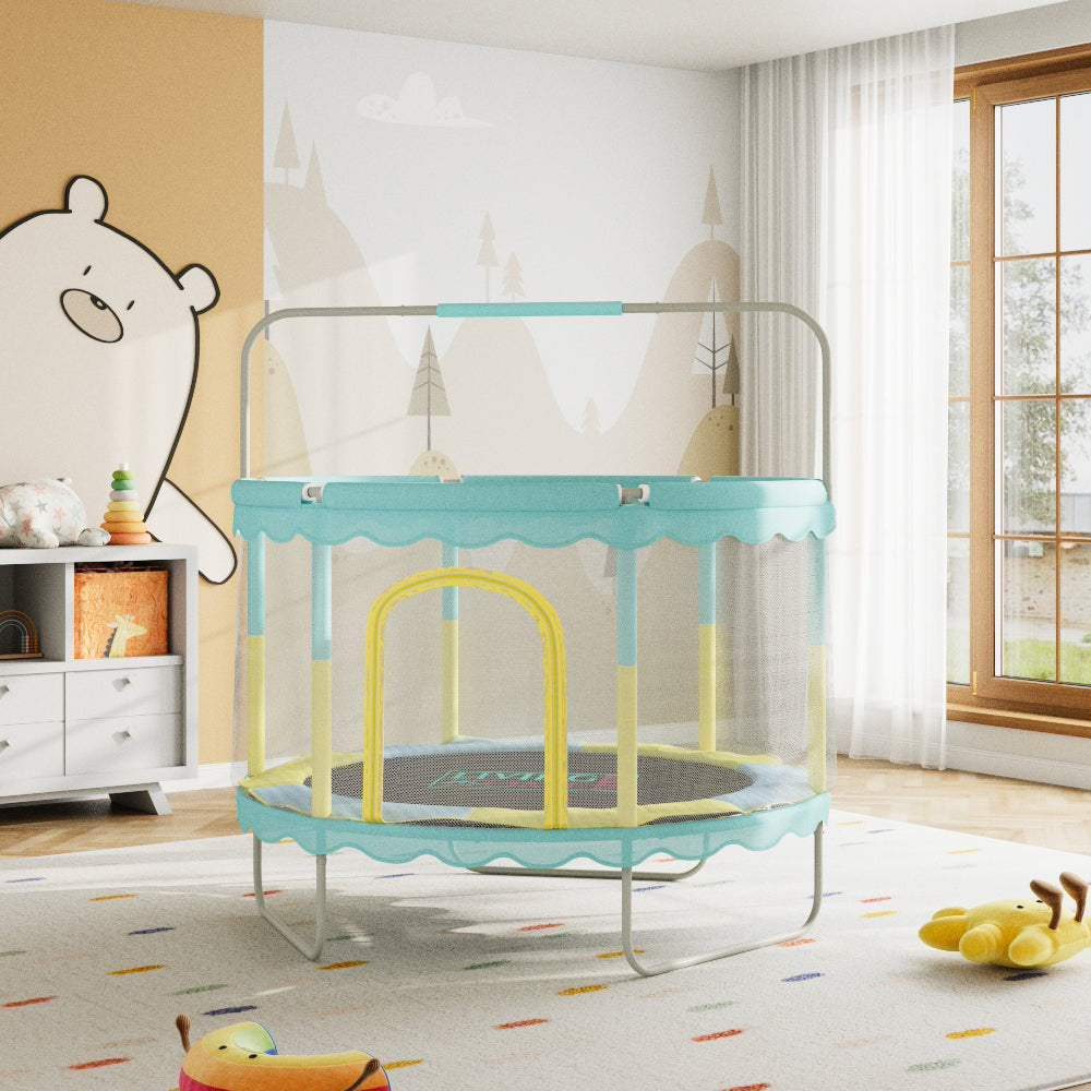 130CM Height Outdoor Kids Trampoline with Balance Bar and Safety Net