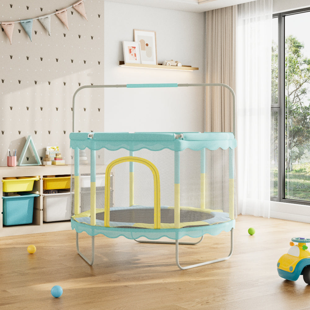 130CM Height Outdoor Kids Trampoline with Balance Bar and Safety Net