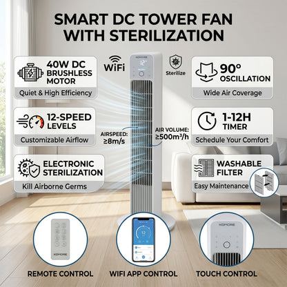39 Inch 40W Portable Tower Fan with Remote Control
