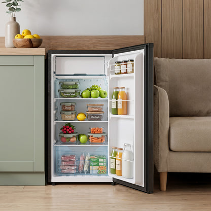 Black Compact Refrigerator with 9L Freezer Compartment