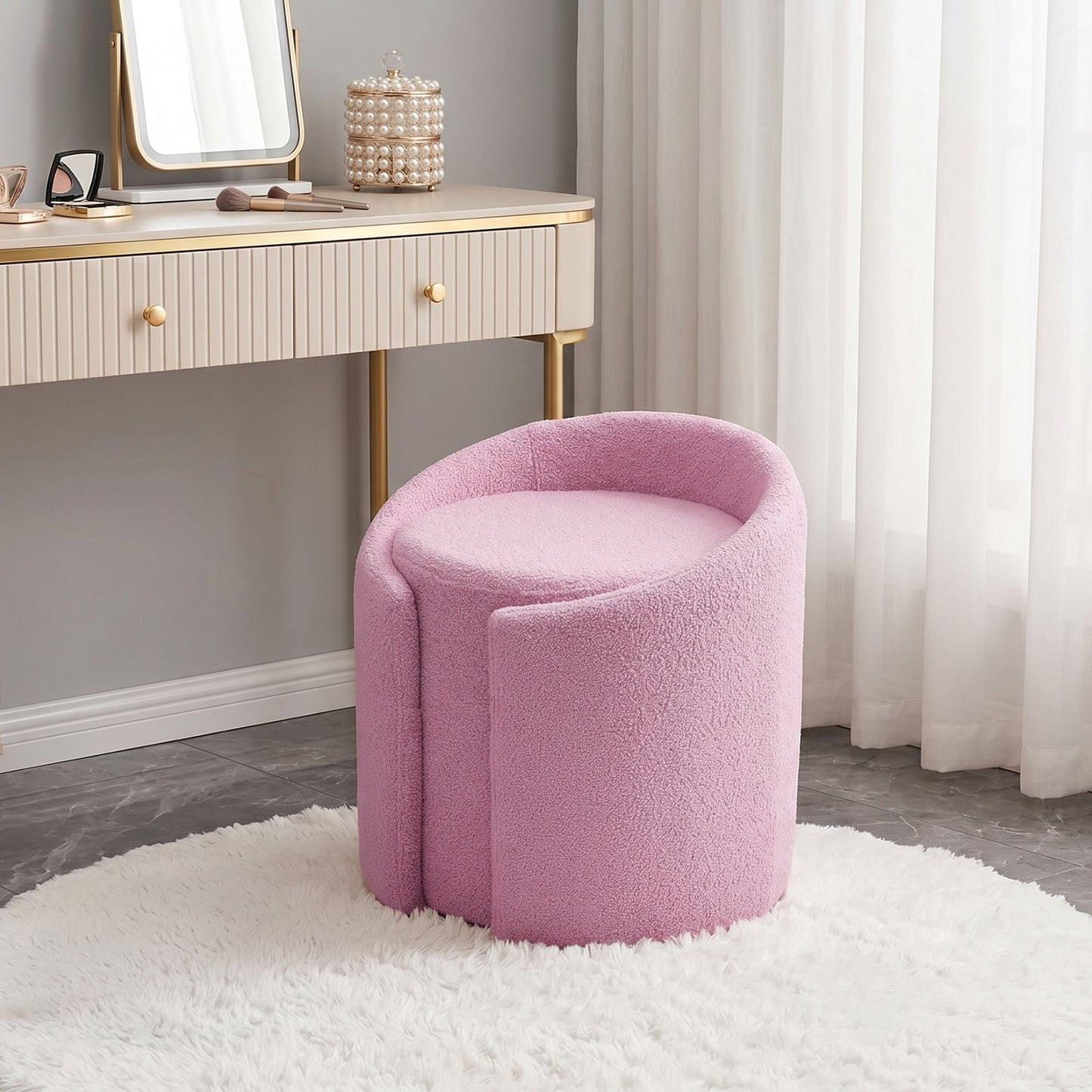 Teddy Fleece Upholstered Vanity Stool