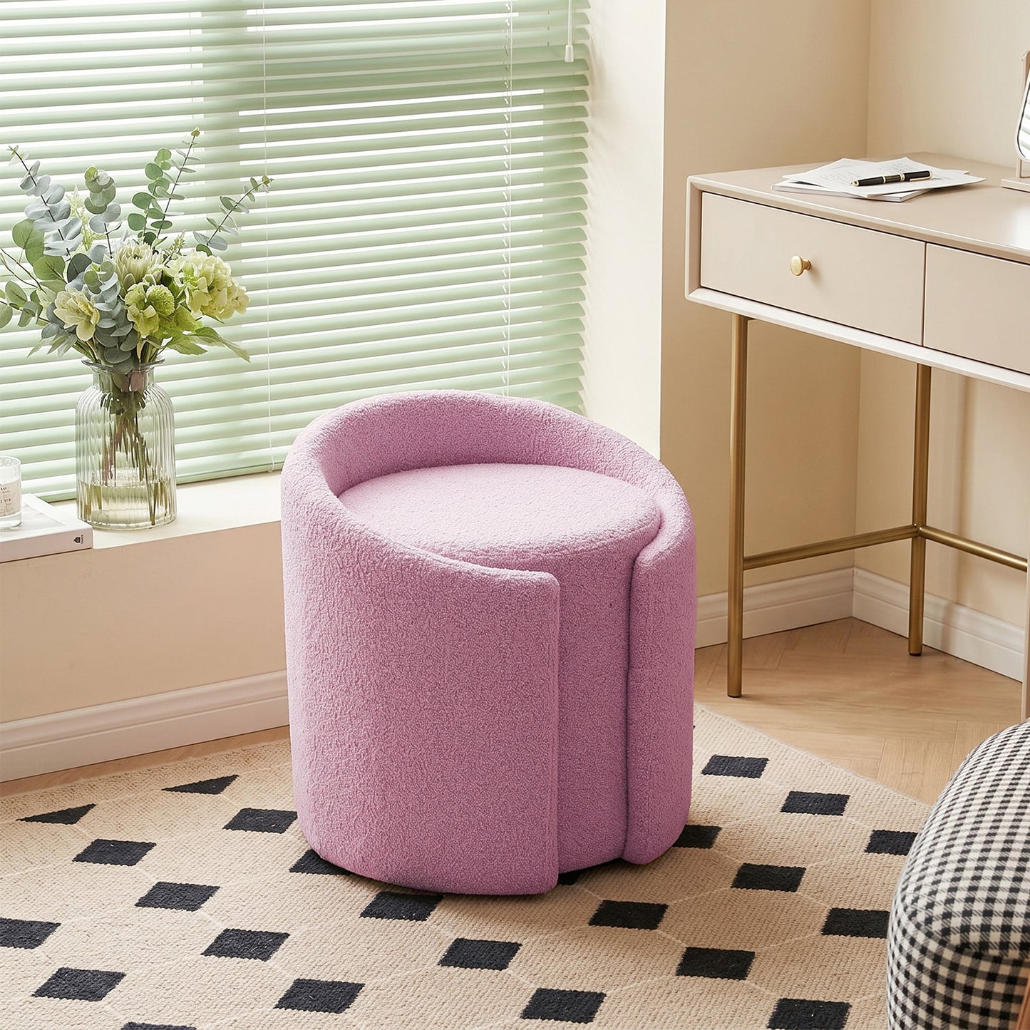Teddy Fleece Upholstered Vanity Stool