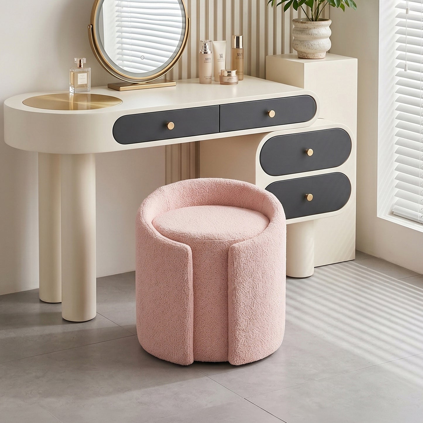 Teddy Fleece Upholstered Vanity Stool