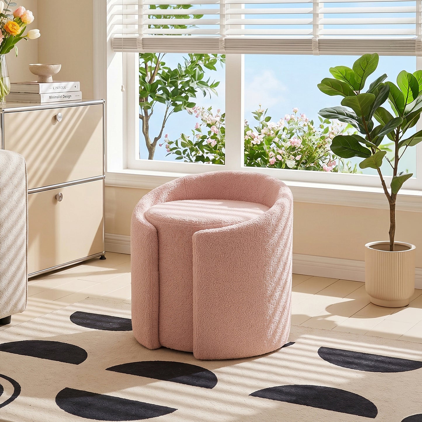 Teddy Fleece Upholstered Vanity Stool