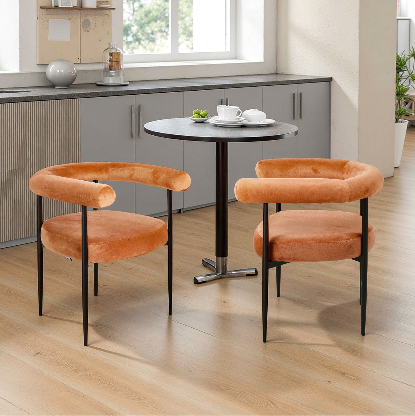 Set of 2 Modern Dining Chairs with Black Metal Legs