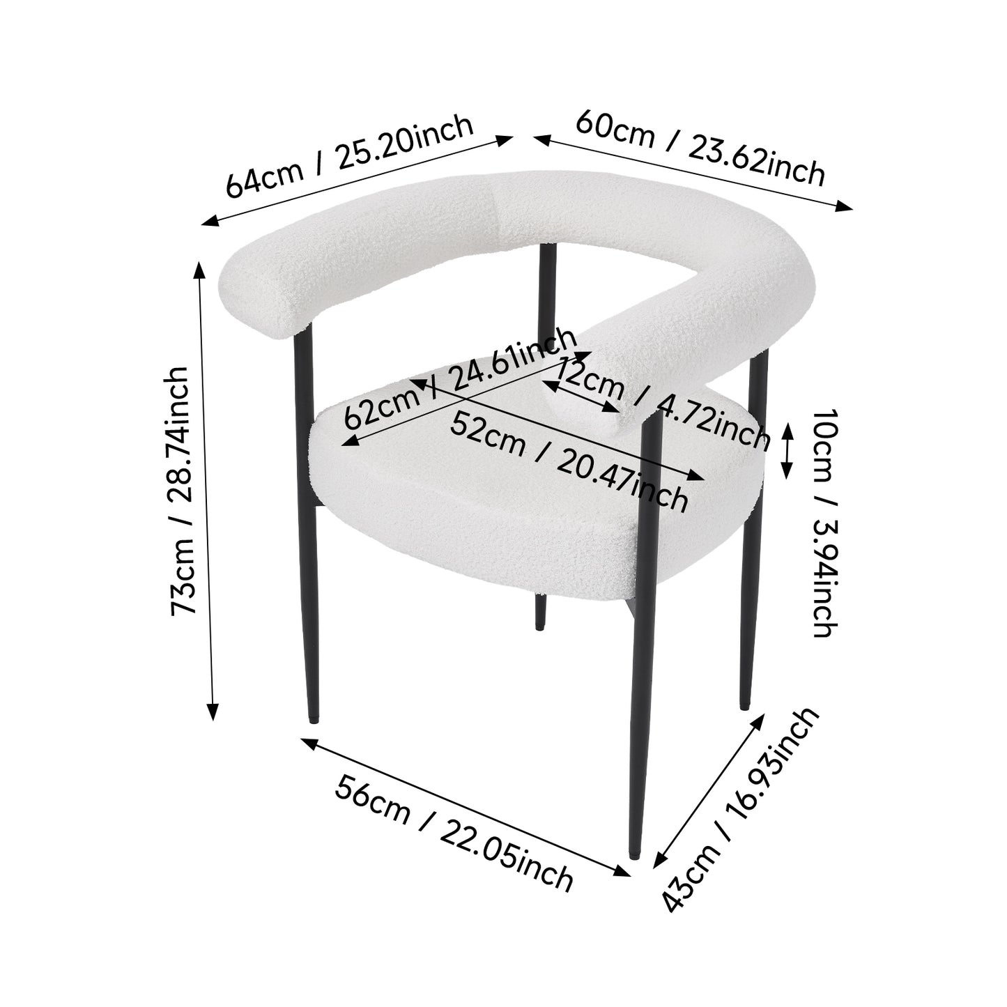 Set of 2 Modern Dining Chairs with Black Metal Legs
