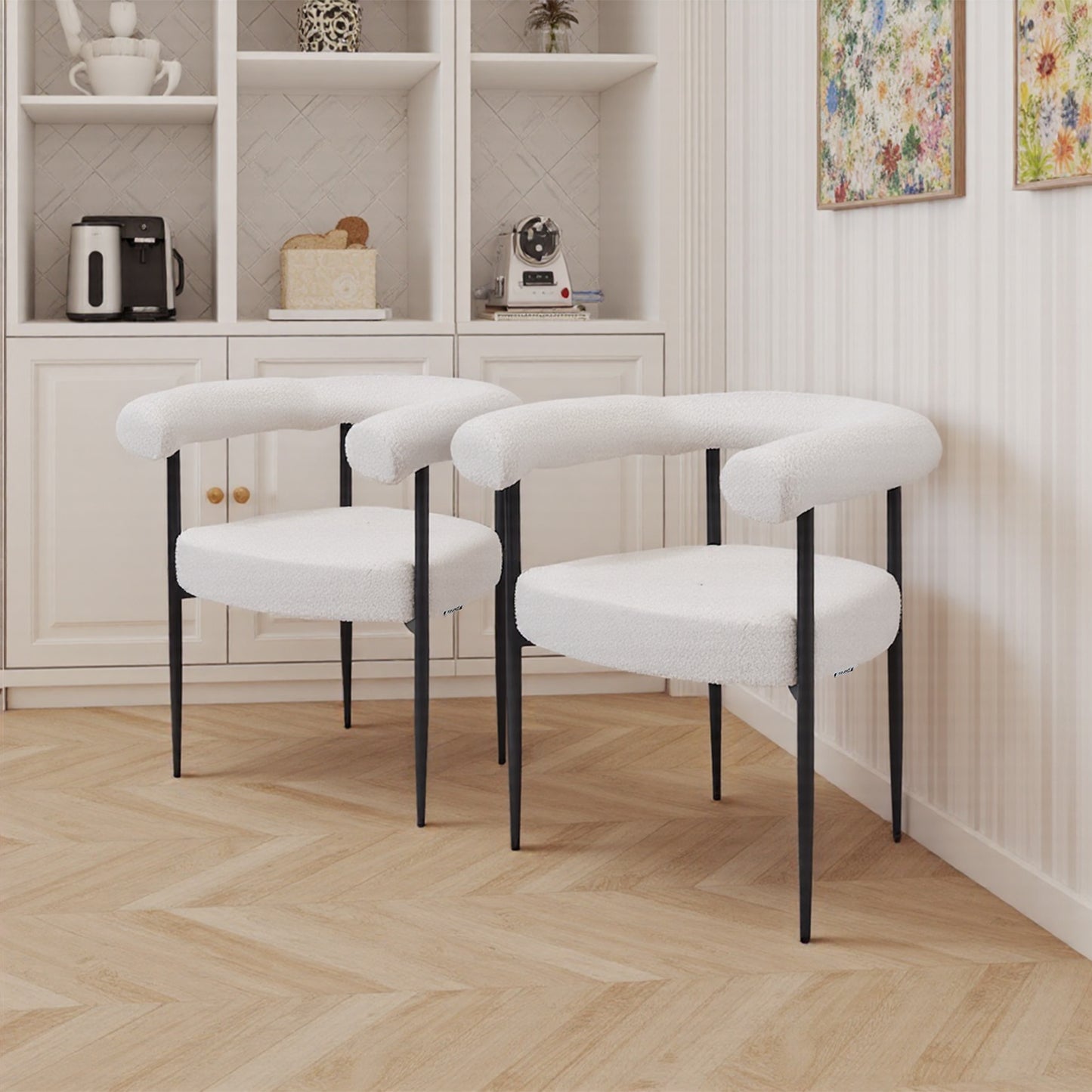 Set of 2 Modern Dining Chairs with Black Metal Legs