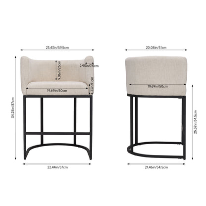 Set of 2 Low Back Upholstered Bar Stools