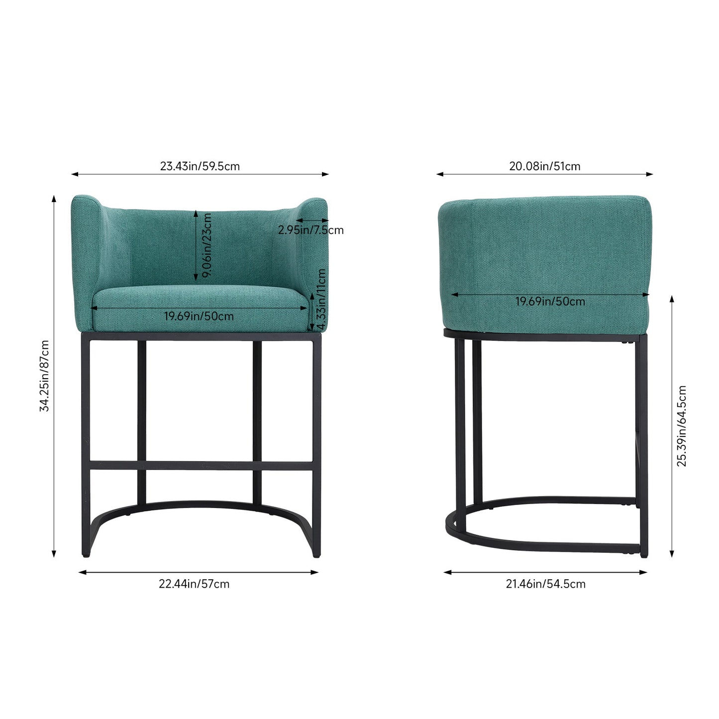 Set of 2 Low Back Upholstered Bar Stools