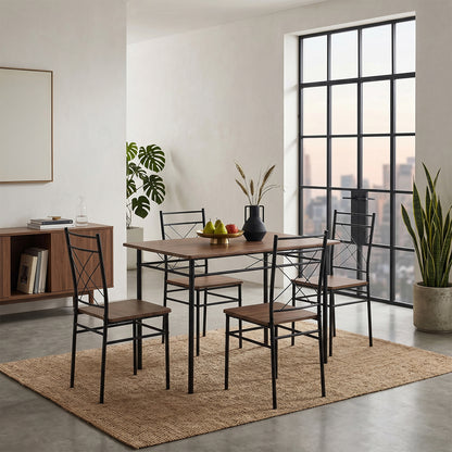 Oak & Black Dining Table Set with 4 Chairs