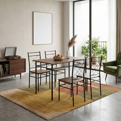 Oak & Black Dining Table Set with 4 Chairs
