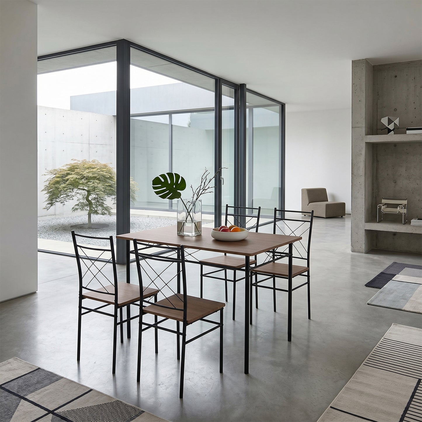 Oak & Black Dining Table Set with 4 Chairs